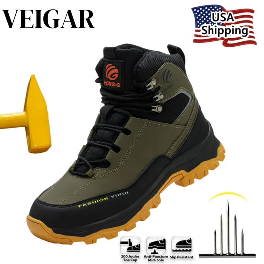 Veigar Mens Protective Work Shoes AntiPuncture Steel Toe Boots