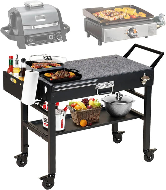 Portable Folding Grill Cart With Wheels For Outdoor Cooking Equipment
