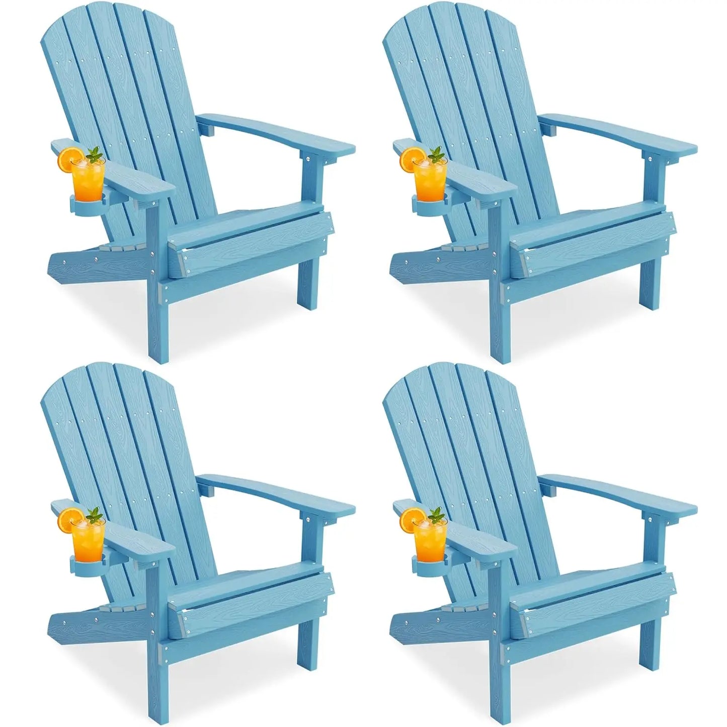 Adirondack Chairs Set of 4 Plastic Weather Resistant-Grey, Modern Poly Lumber Outdoor Chairs Like Real Wood, Widely, Customized