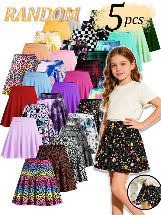 Random 5colors Girls Summer Holidays Skorts,Back to School Girls Clothing Skirts Shorts,Children OOTD Dancing SportsShort Skirts