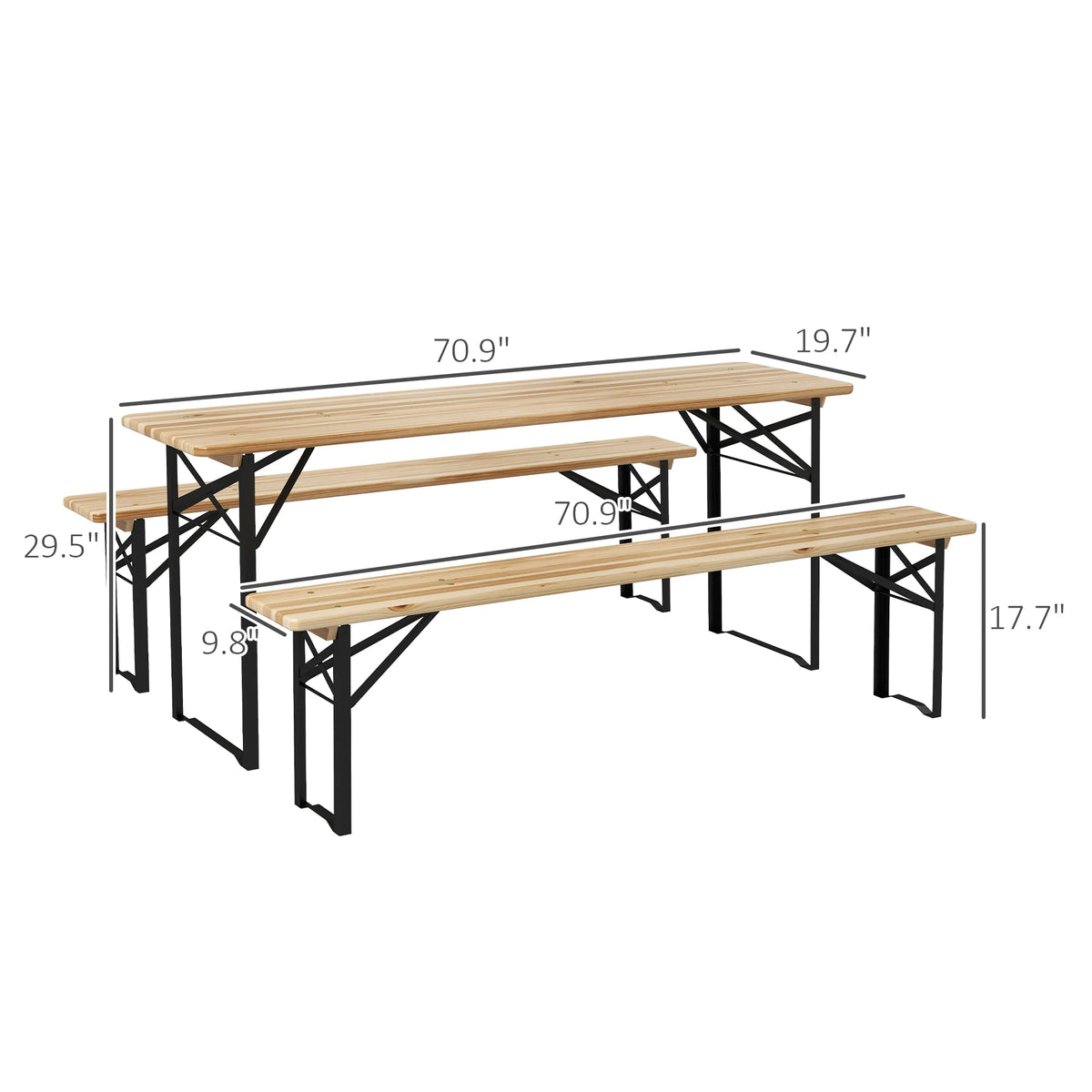 Outsunny Camping Table Set Wood Top Metal Frame Outdoor Furniture