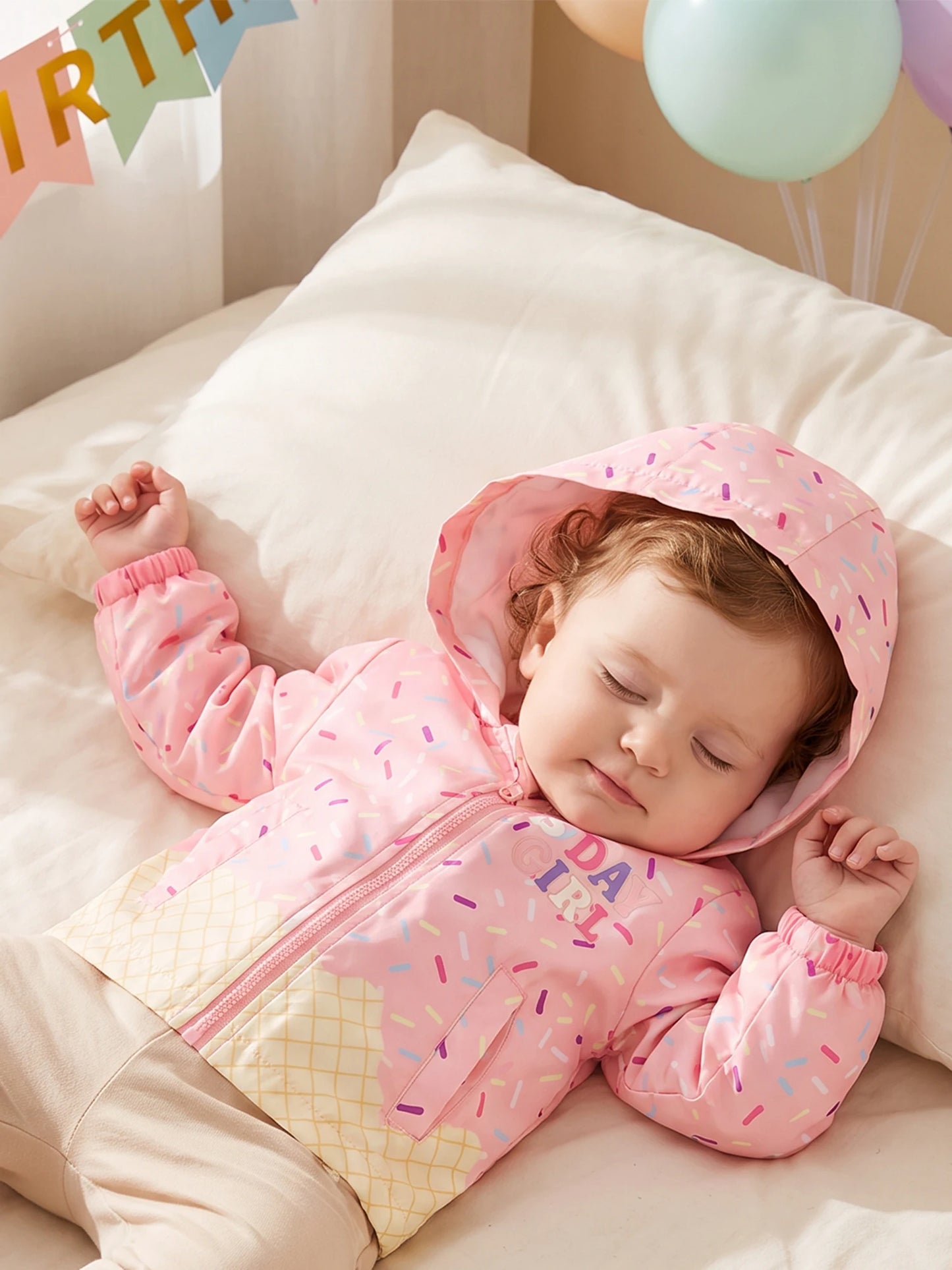 Long Sleeve Closure Zip Girl Birthday Hood Cute Zip Closure Coat Girl Birthday Jacket Cute Print Durable Long Sleeve Closure
