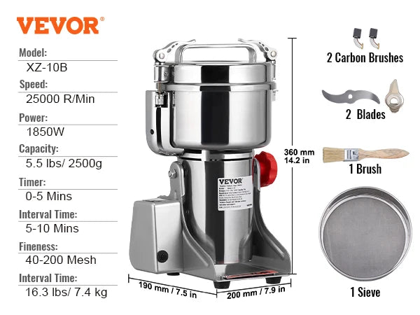 VEVOR Electric Grain Mill Grinder for Dry Herbs and Spices