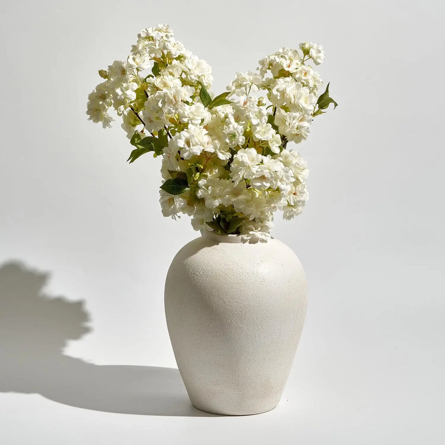 White Ceramic Large Vase, 12.7" Tall Zen Style vase, Terra Cotta Pitcher, Distressed Farmhouse Decor, Pottery Decorative Flower