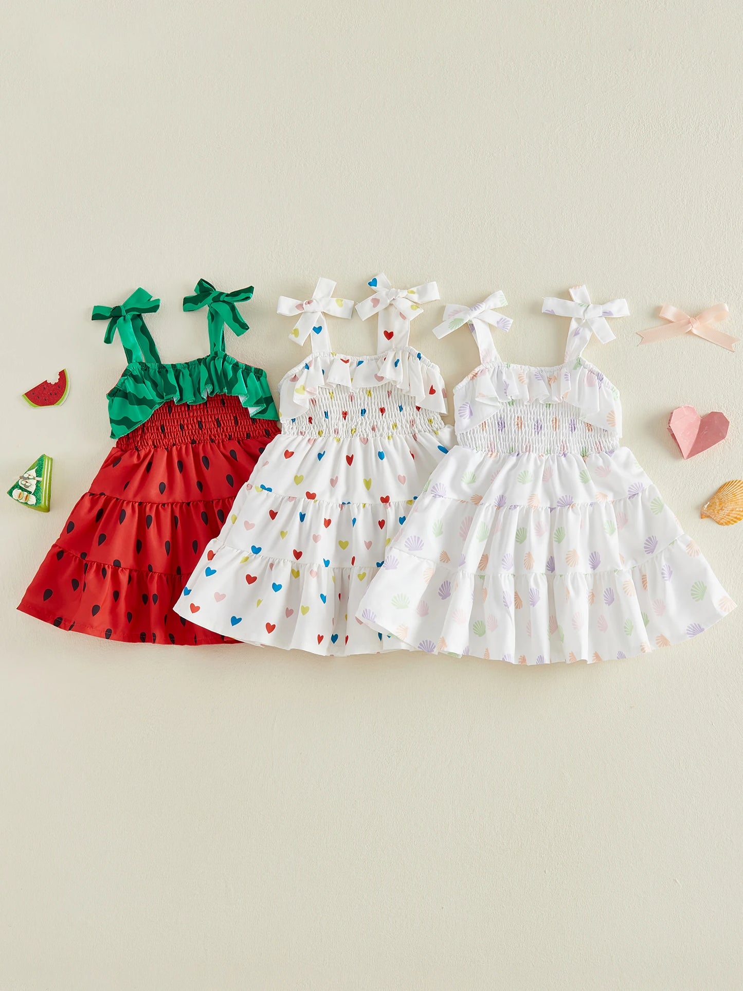 Cute Baby Girl s Floral Print Sleeveless Dress Ruffle Hem Summer A-line Dress with Bowknot Detail Casual Wear
