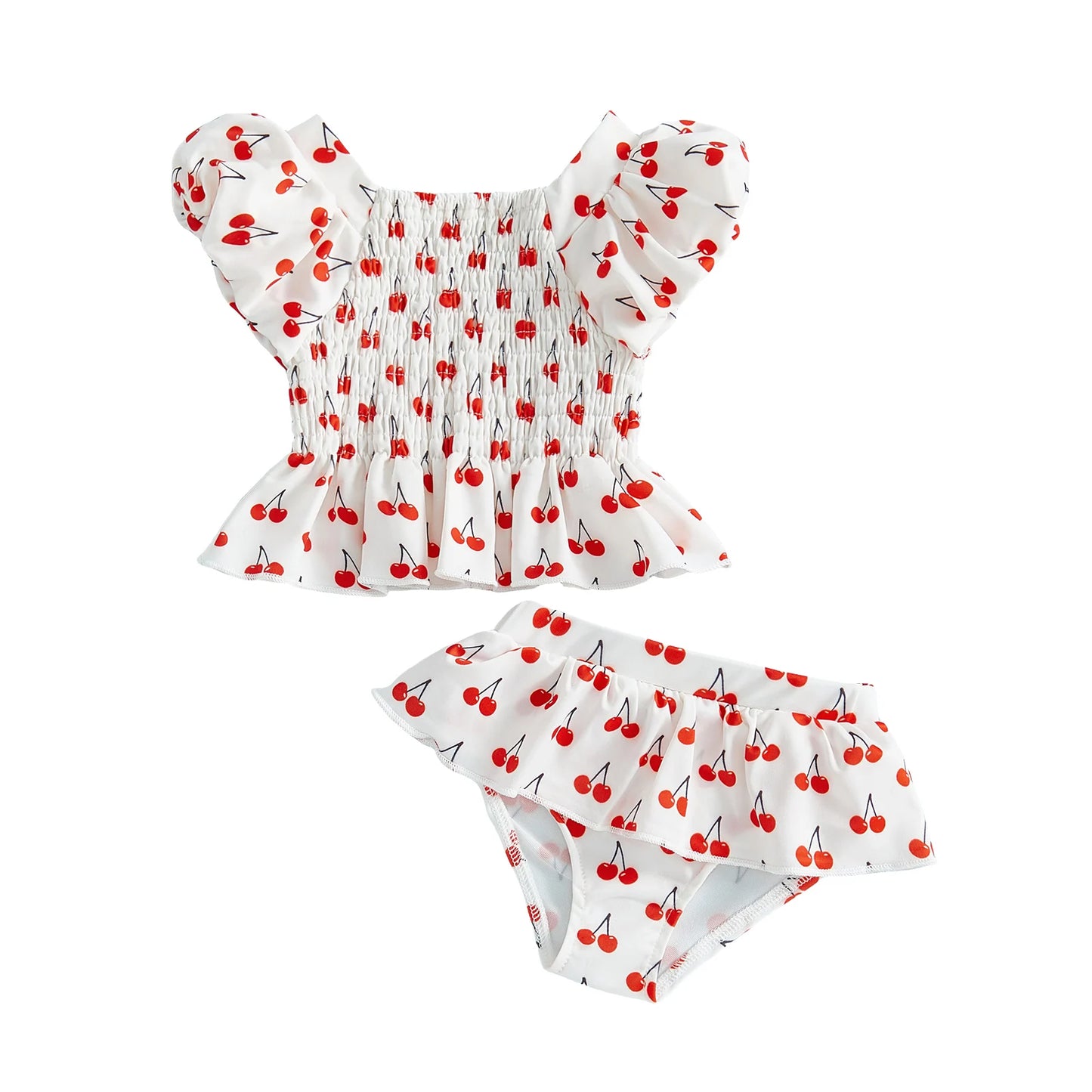 Infant Girl Floral Print Bikini Set with Bow Detailing and Ruffle Trimmed Bottoms for Beach Vacation