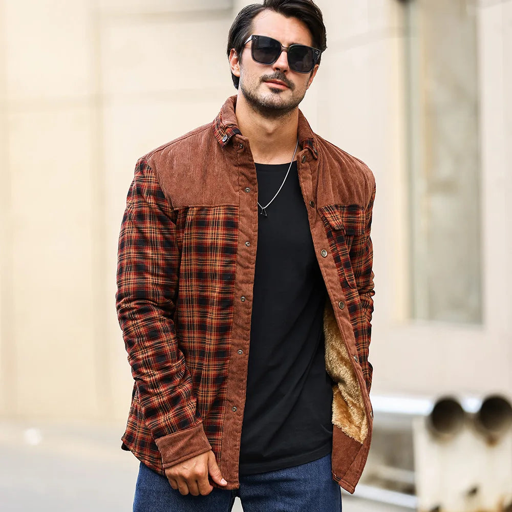Men's Winter Windproof Bomber Jacket With Plaid Sherpa Lining