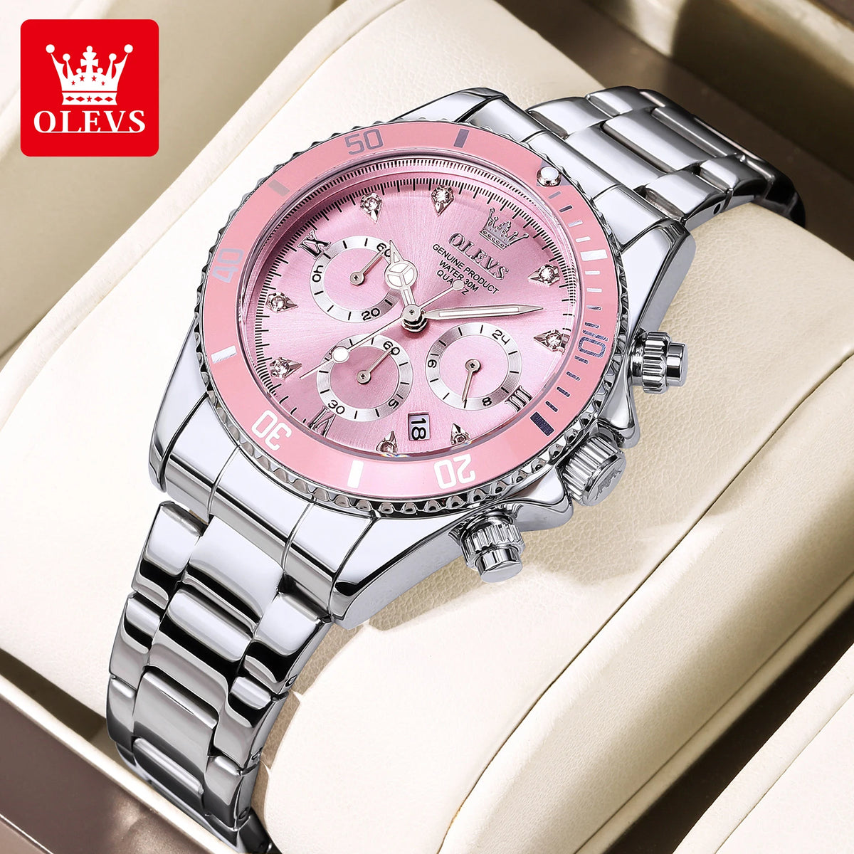 OLEVS Women's Quartz Chronograph Watch With Date and Luminous Dial