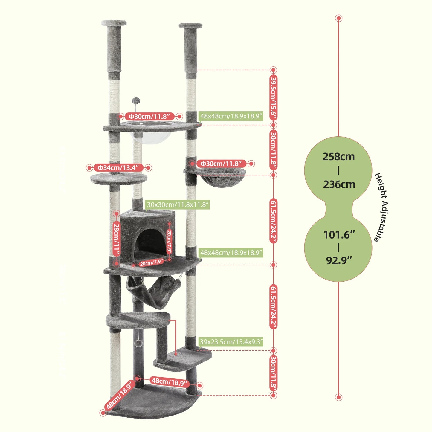 PAWZ Road Floor To Ceiling Cat Tree With Adjustable Height