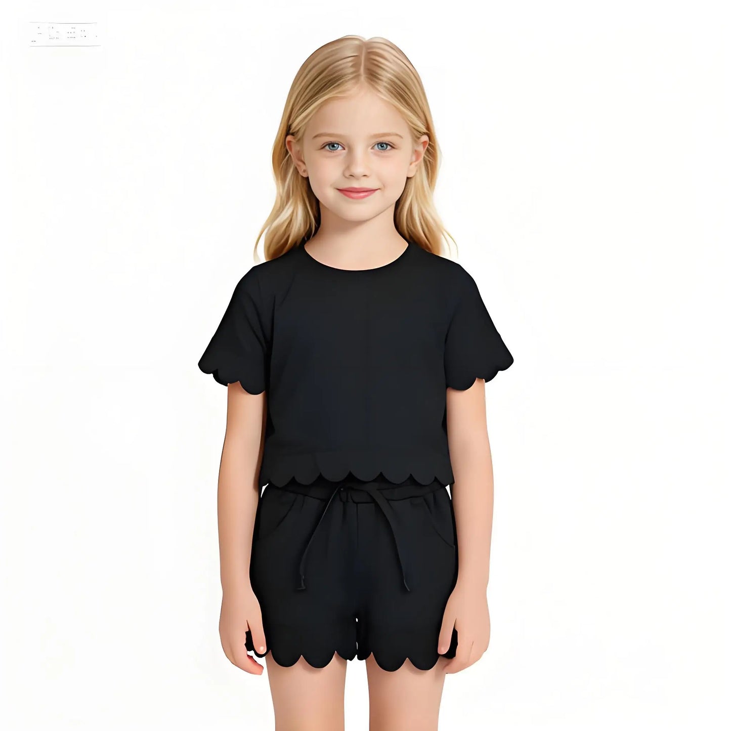 Cotton Clothes Sets for Sibling Baby Girls with Short Sleeve Top Pockets And Scallop Shorts