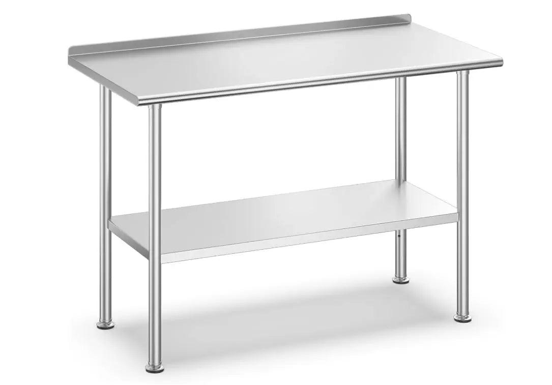 Studyset Stainless Steel Prep Table With Backsplash And Adjustable Shelf