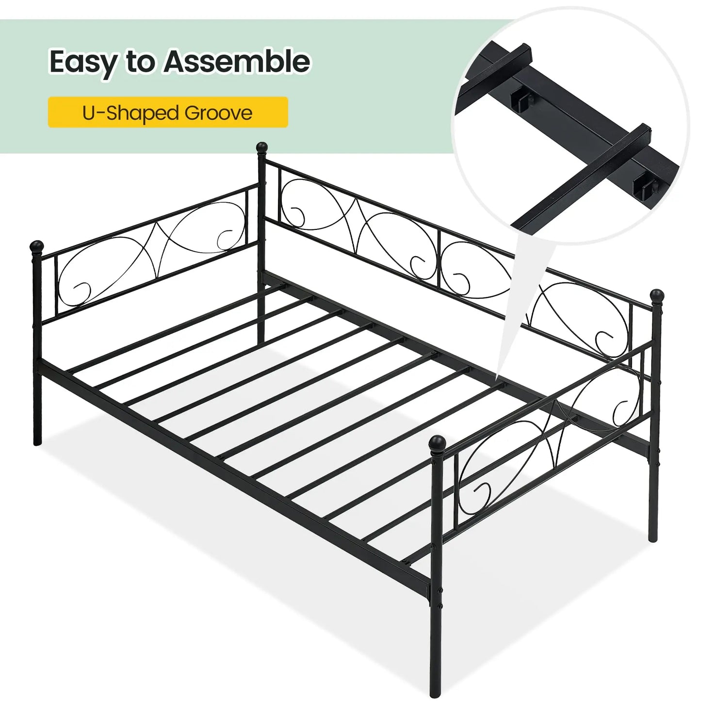StudysetCN Daybed Frame With Heavy Duty Metal Slats Mattress Foundation