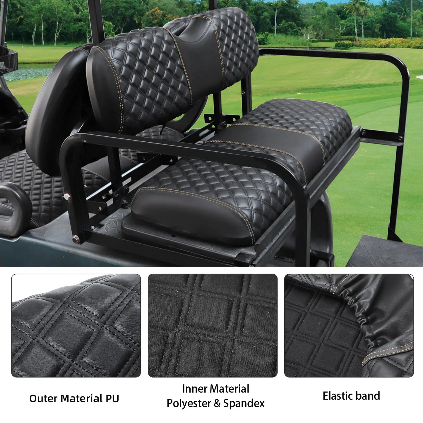 Roykaw Golf Cart Seat Covers Kit For Aftermarket Rear Seat