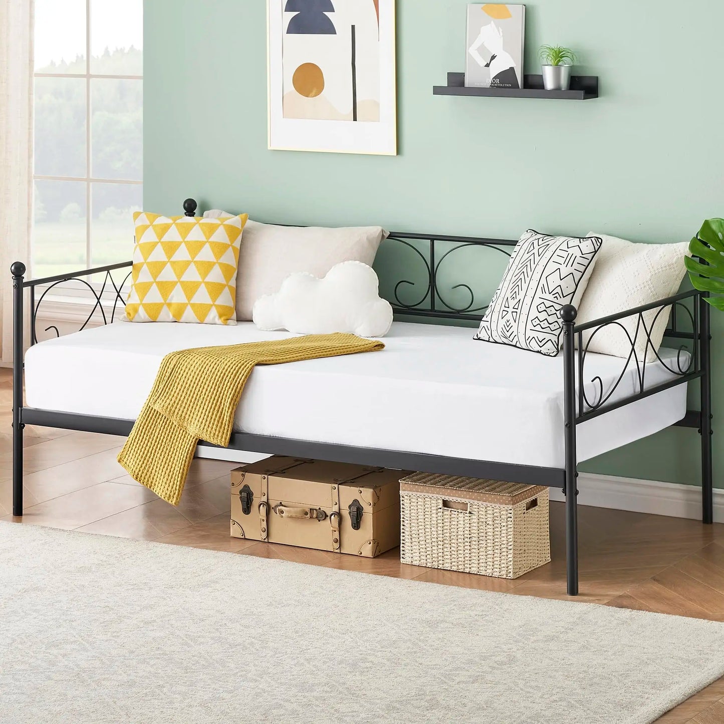 StudysetCN Daybed Frame With Heavy Duty Metal Slats Mattress Foundation