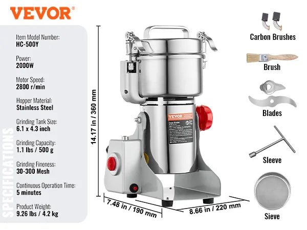 VEVOR Electric Grain Mill Grinder for Dry Herbs and Spices