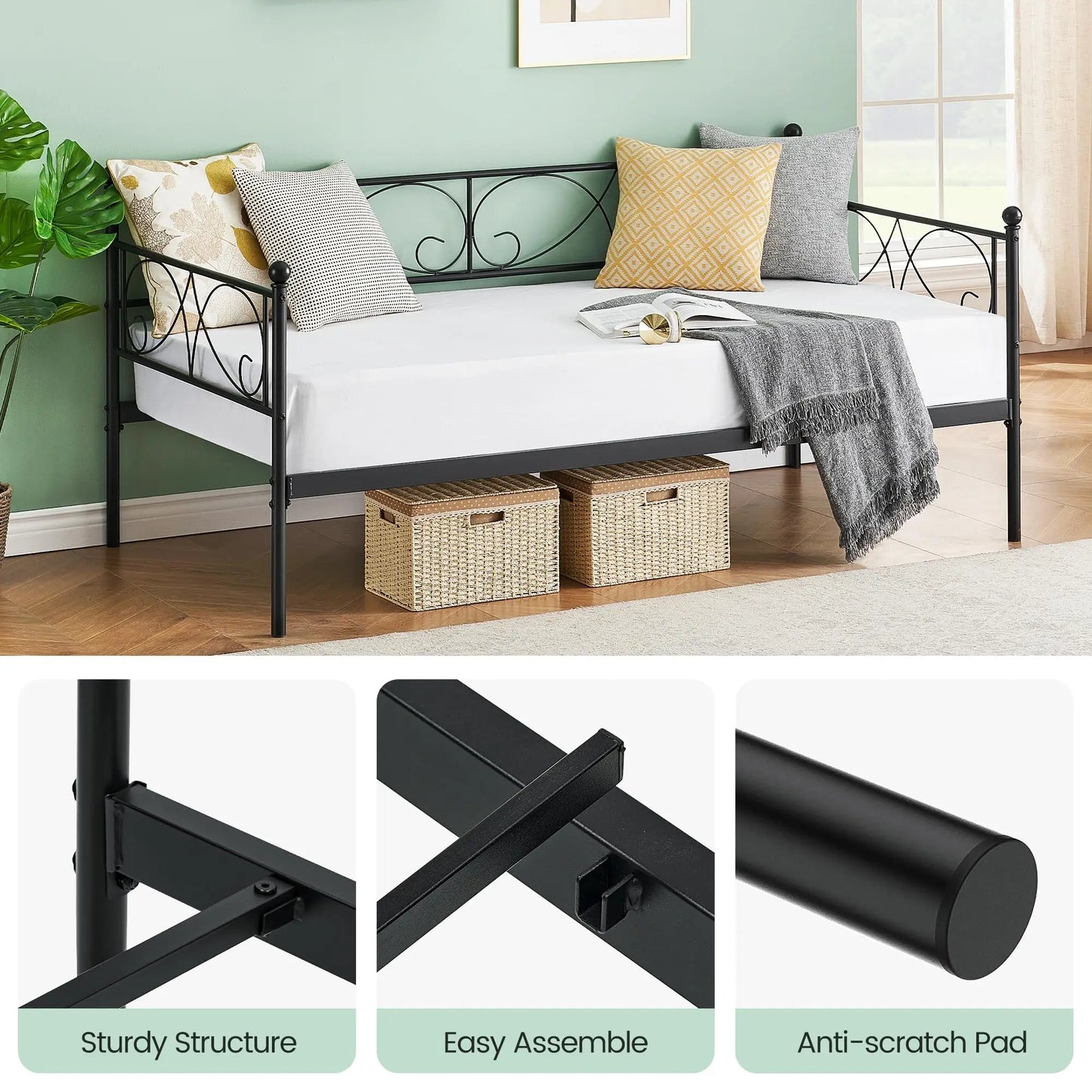 StudysetCN Daybed Frame With Heavy Duty Metal Slats Mattress Foundation