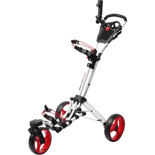 XMSJ Golf Push Cart 3 Wheel With 360 Front Wheel One Second Open Close Folding