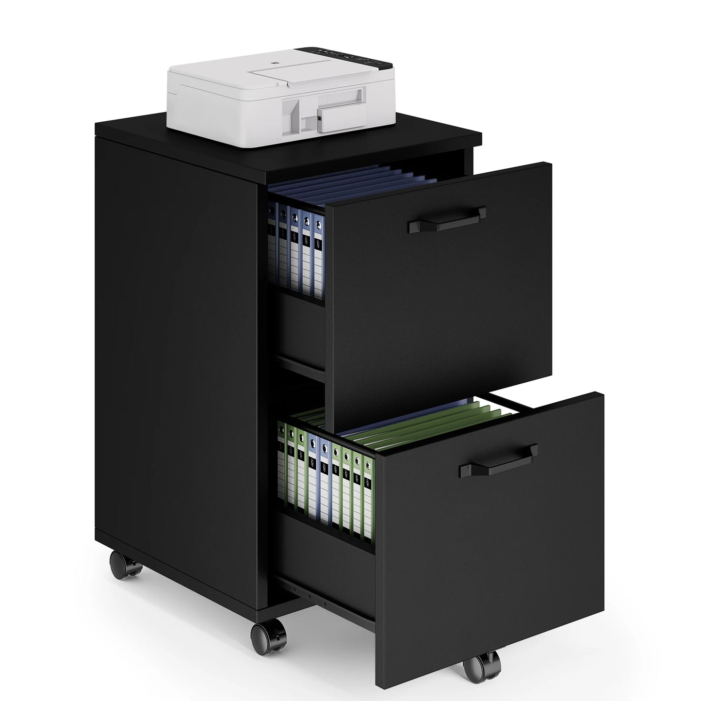 JHK Wooden 2-Drawer Rolling File Cabinet Under Desk Storage with Lockable Wheels Mobile Printer Stand Home Office Organizer for Documents and Office Supplies