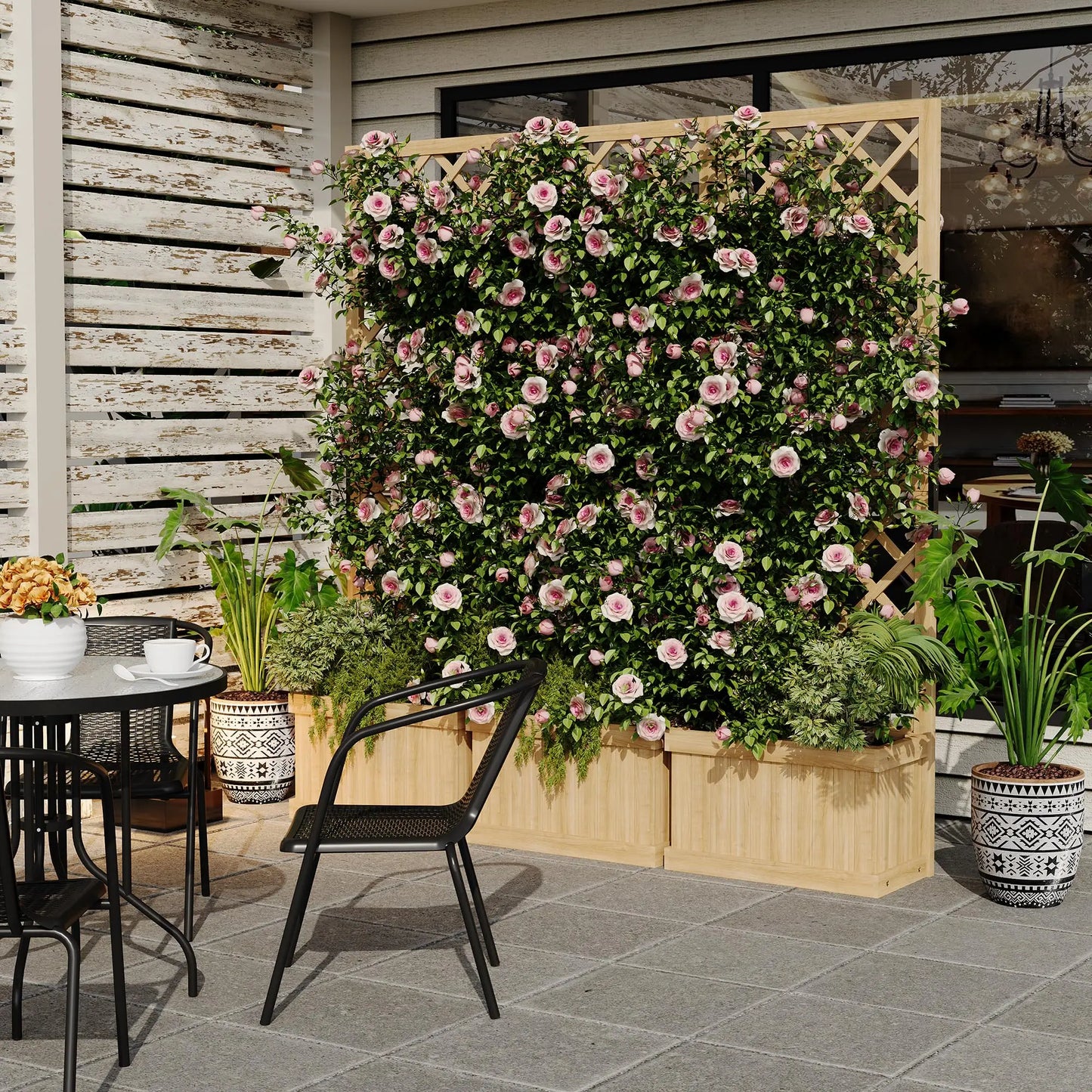 HiMISS Cedar Privacy Screen With Planter Box For Outdoor Space