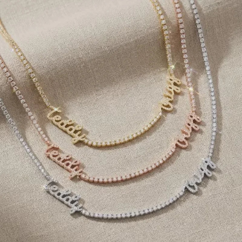 WinWinWin Personalized Diamond Tennis Name Necklace for Women