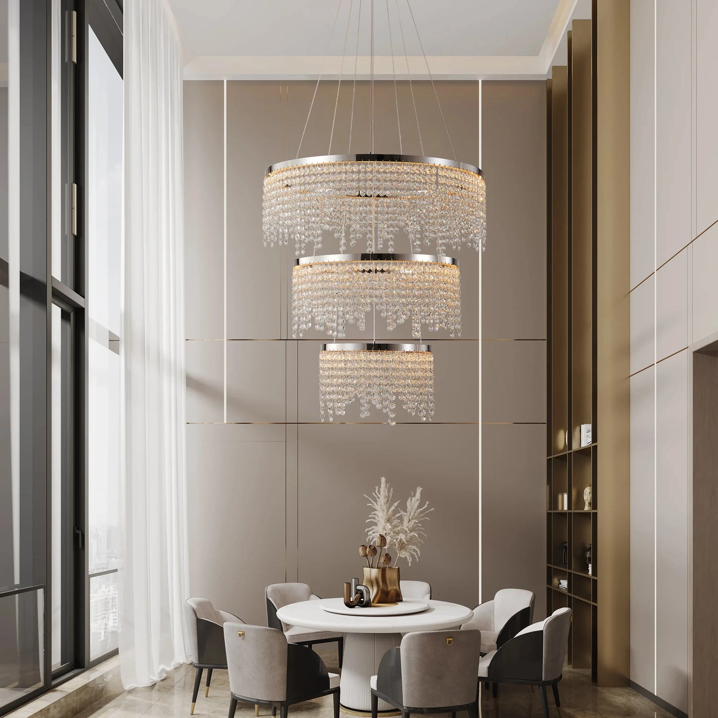 Crystal LED Pendant Chandelier With Adjustable Color Temperature