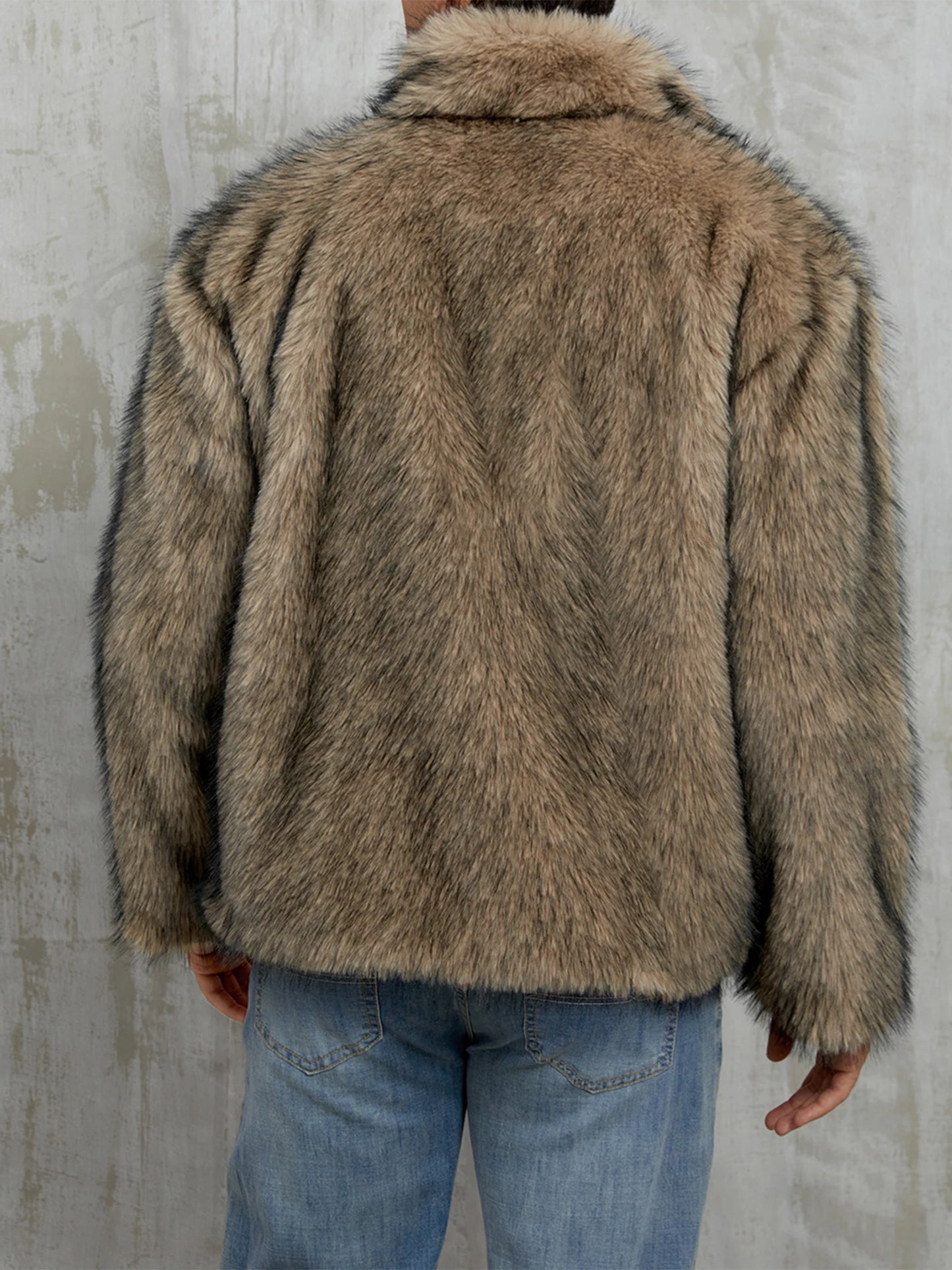 Men's Faux Fur Jacket Winter Warm Stand Collar Coat