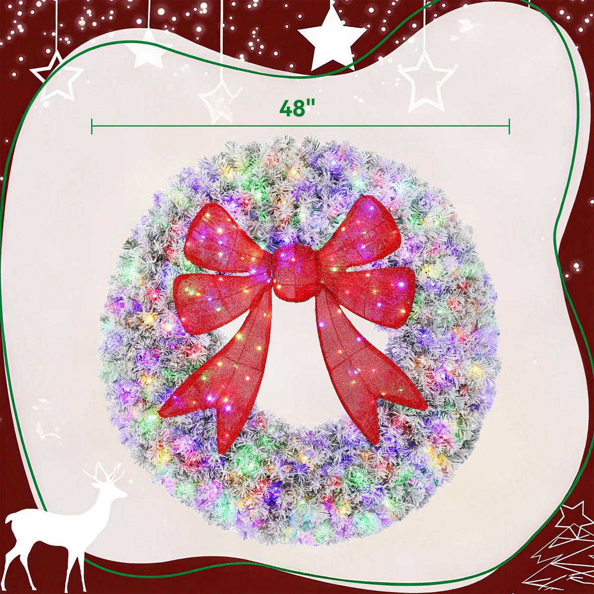 HOMCOM Flocked Artificial Christmas Wreath Pre Lit Indoor Holiday Decor