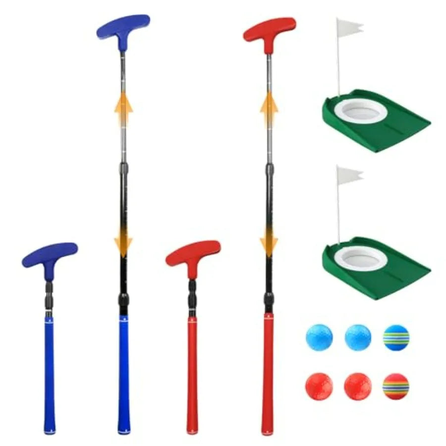 Adjustable Golf Putter, Mini Golf Set - 2 Golf Clubs with 6 Balls and 2 Cup with Flag, Two-Way Putter for Right and Left Handed