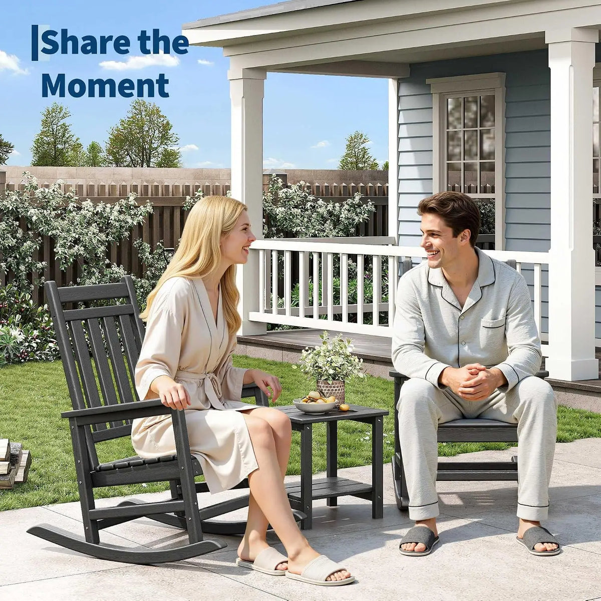 Garvee Multifunctional Wooden Rocking Chair With Side Table For Patio
