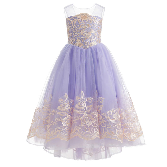 Flower Girl Lace Dress With Long Bow Belt For Weddings