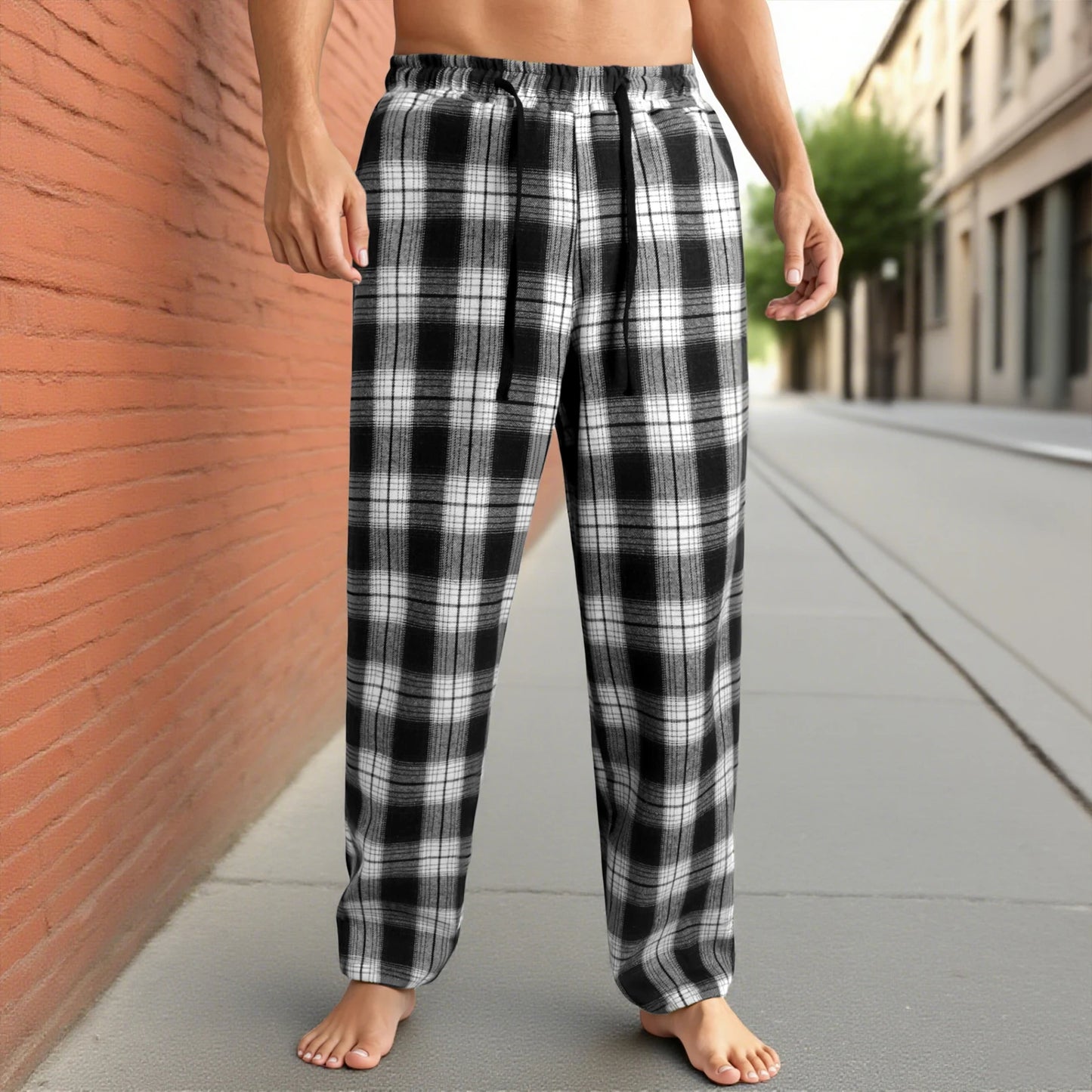 Guangdong CN Stylish Checkered Mens Lounge Pants With Drawstring