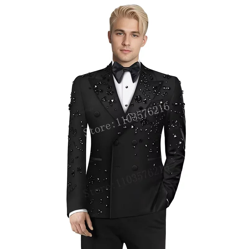 Olibexley Slim Fit Double Breasted Diamond Accent Suit