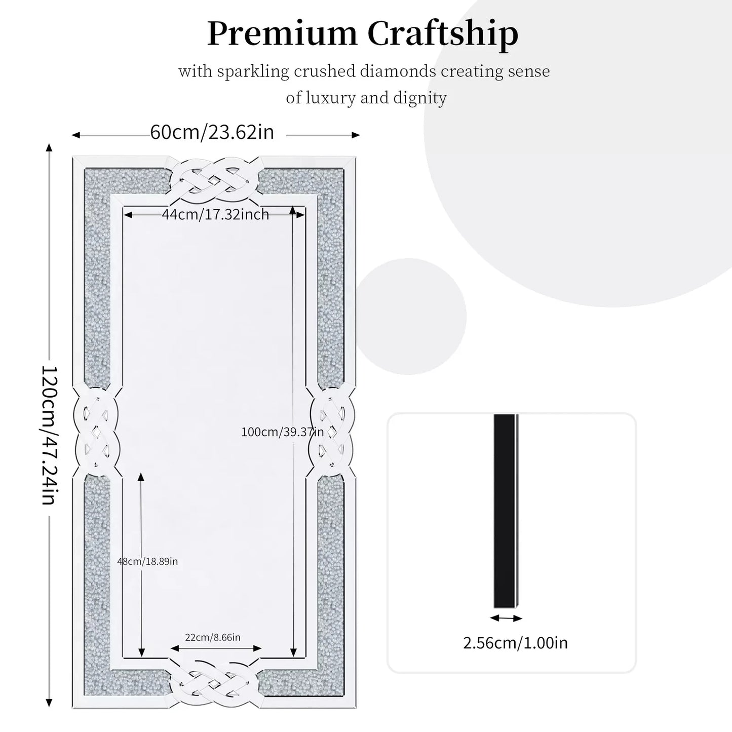 Wisfor Crushed Diamond Wall Mirror Framed Glass Vanity