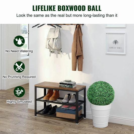SucceBuy Artificial Topiaries Boxwood Trees 16/20" Tall 2Pcs Ball-Shape Topiaries Plant All-year Green Feaux Plant Decorative
