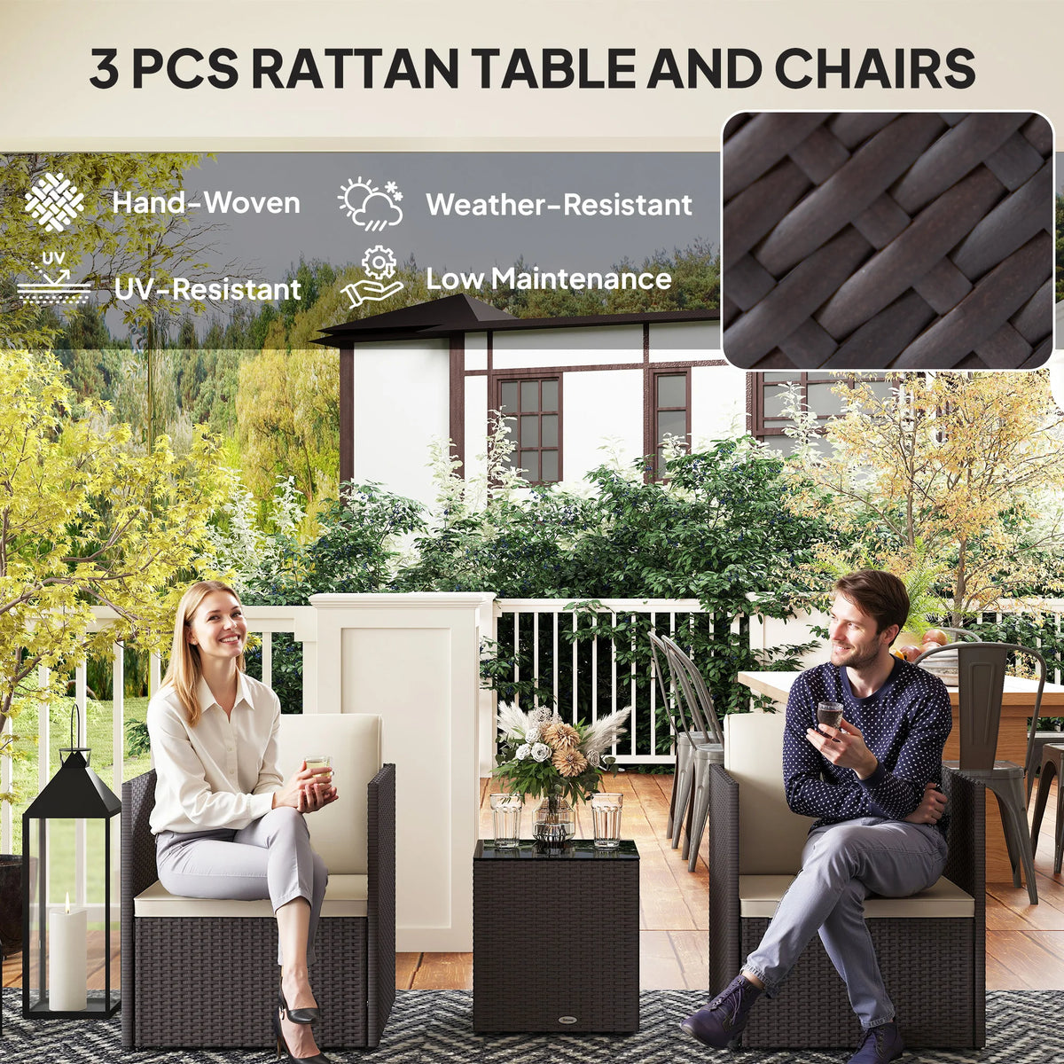 Outsunny Folding Wicker Bistro Patio Furniture Set For Garden
