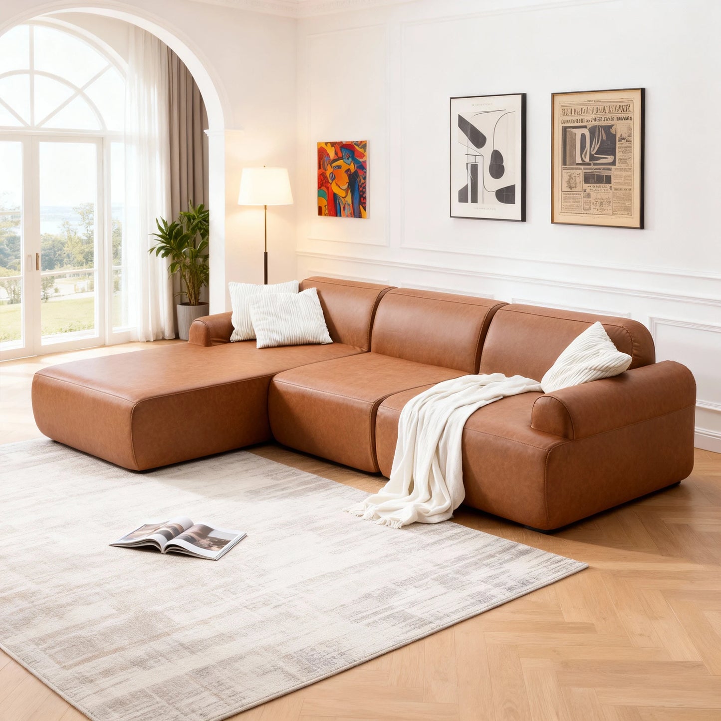 L-Shaped Modular Leather Sofa For Families