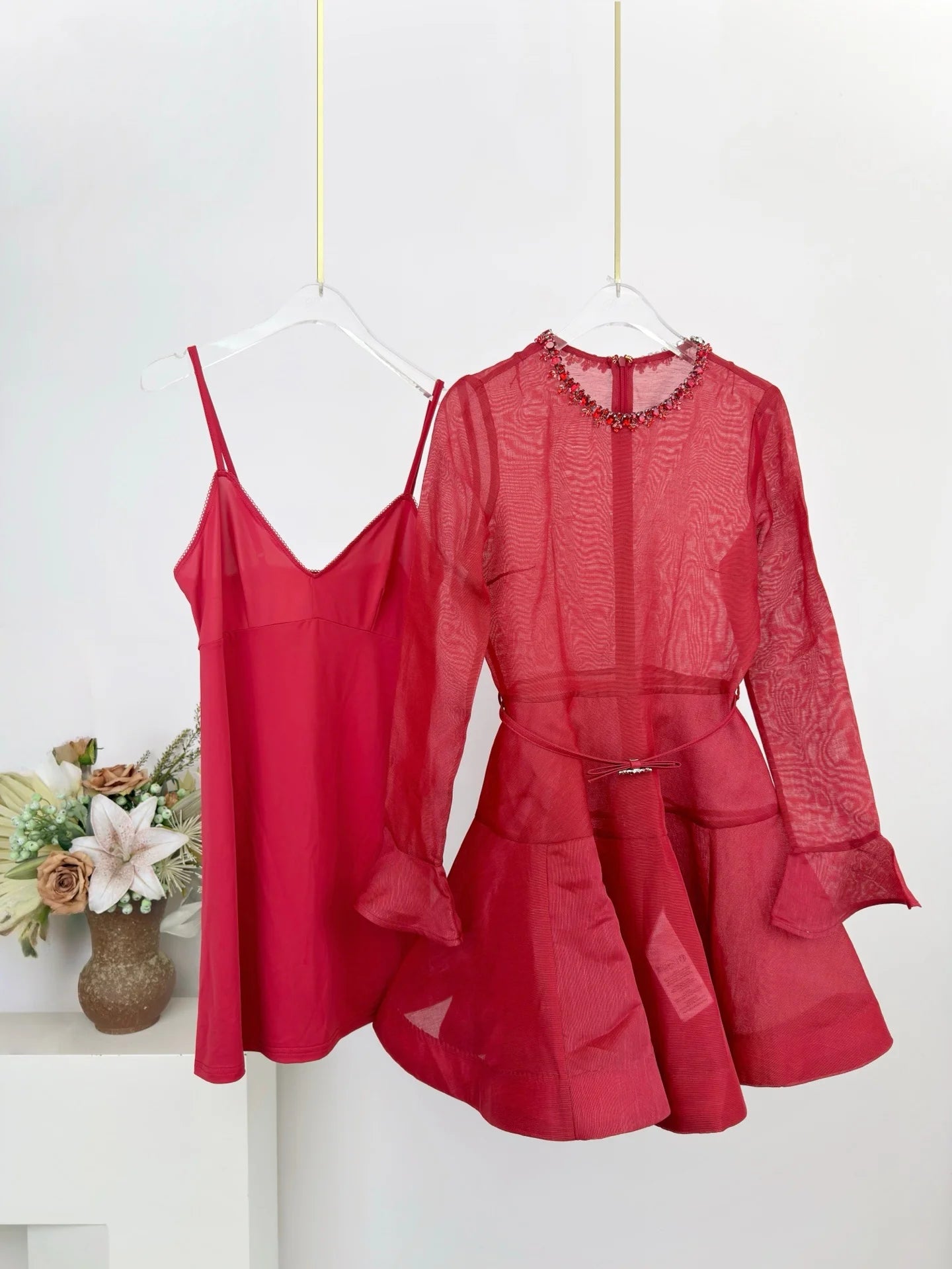 Long Sleeve Beaded Round Neck Zipper Linen Silk Dress