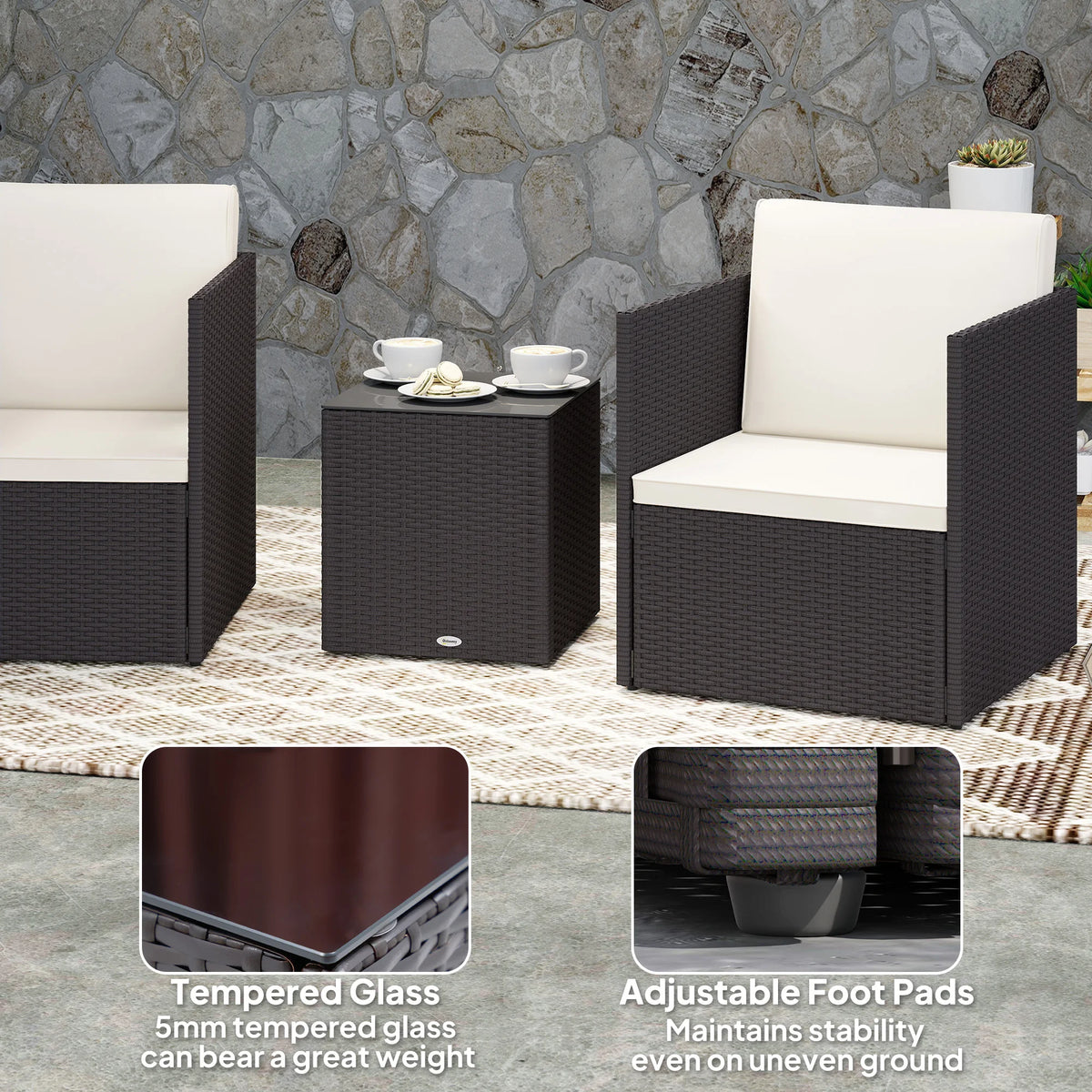 Outsunny Folding Wicker Bistro Patio Furniture Set For Garden