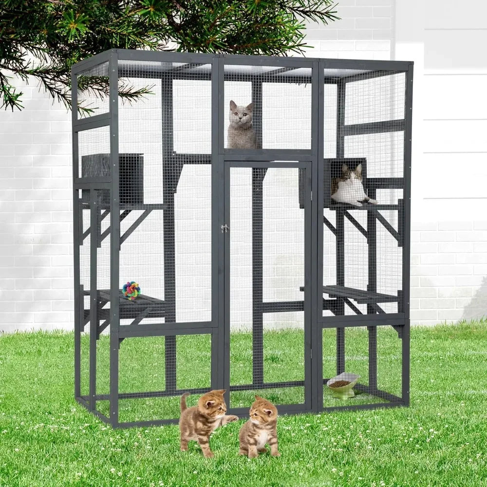 Large Wooden Catio Outdoor Cat Enclosure with Waterproof Roof