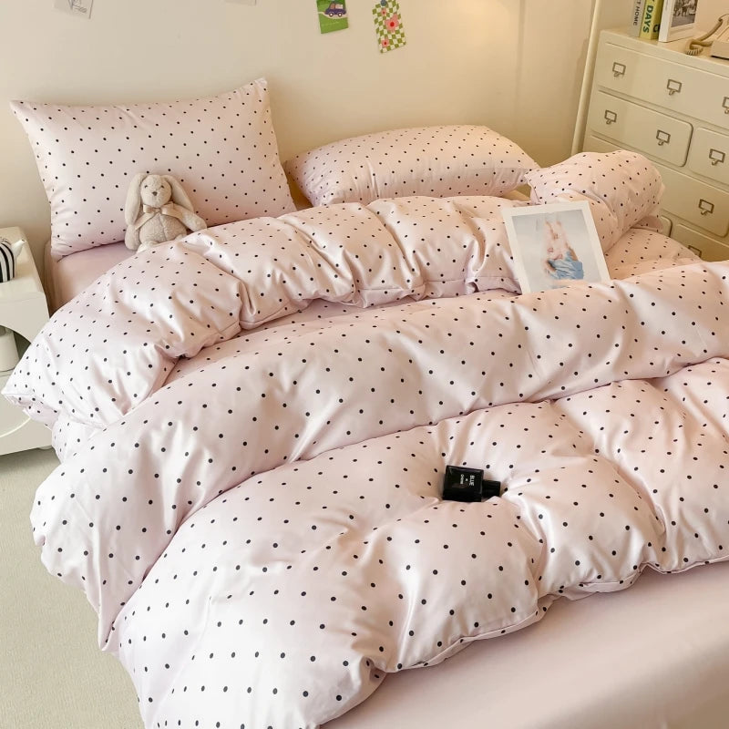 Satin Duvet Cover Set 1-3 Pc With Black Dot Print