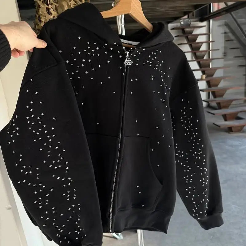 Fujian CN Gothic Zip Up Hoodie Streetwear For Men Women