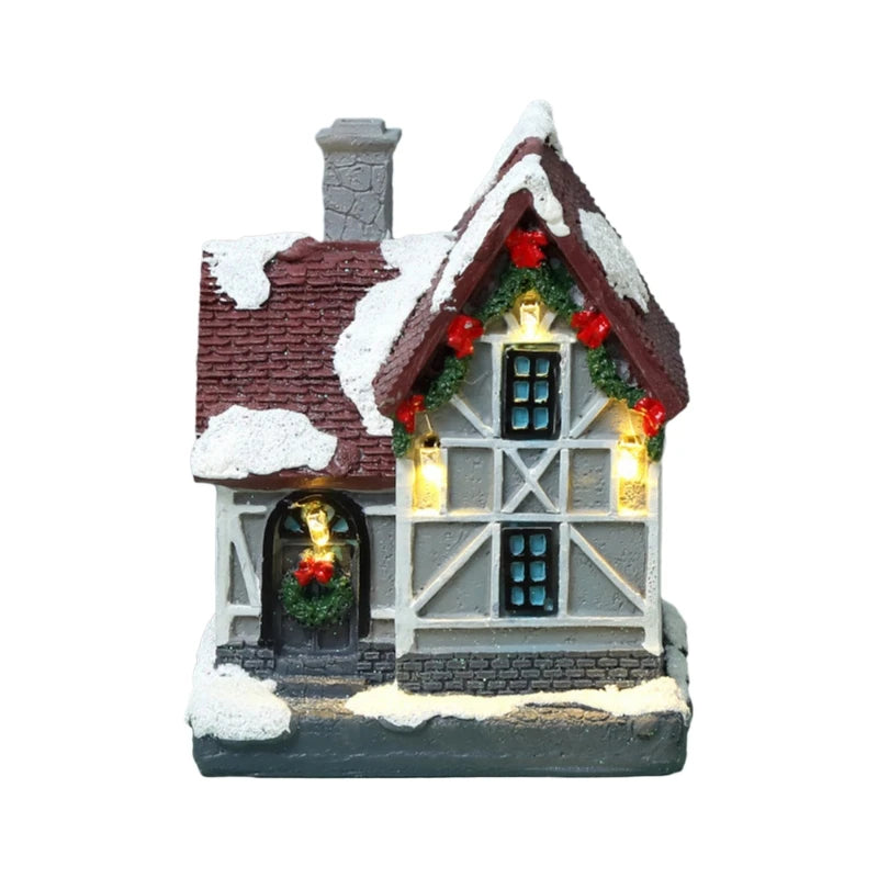Christmas LED Light House Ornaments Resin Cottage Miniature Village