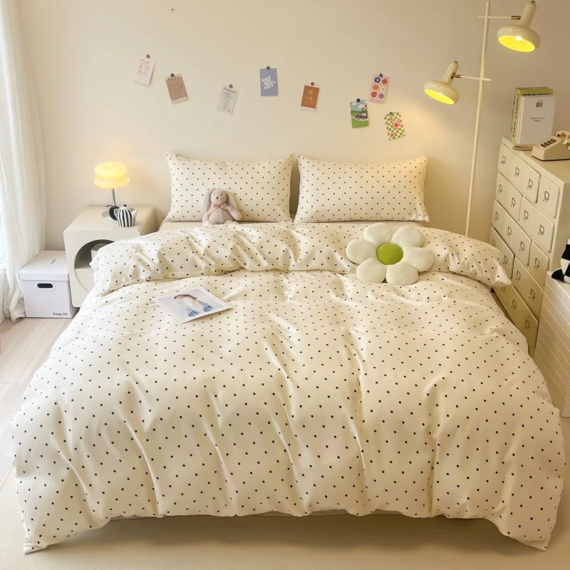 Satin Duvet Cover Set 1-3 Pc With Black Dot Print