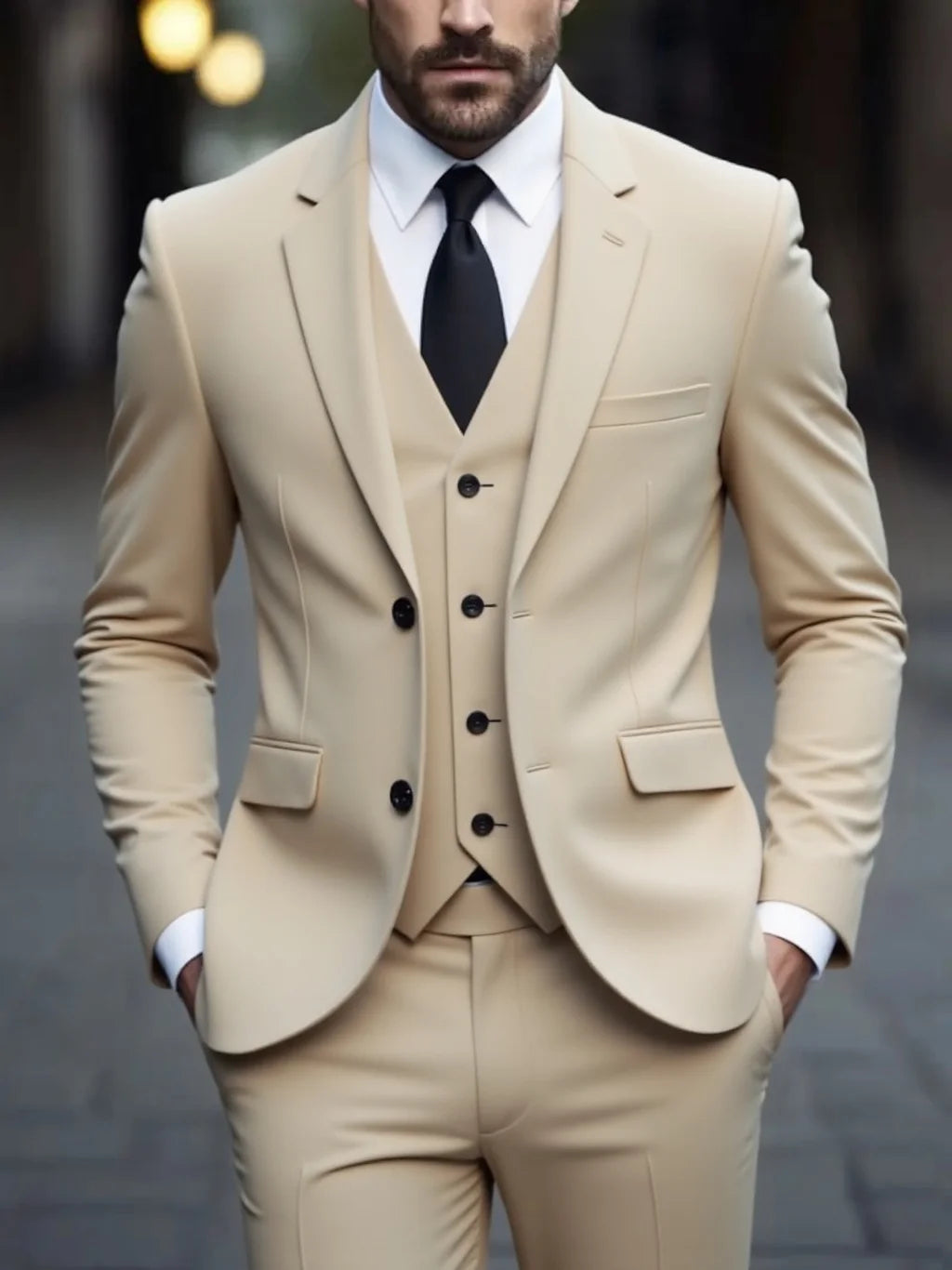 SONGWE Men's Three-Piece Anti-Wrinkle No-Iron Slim Fit Business Suit