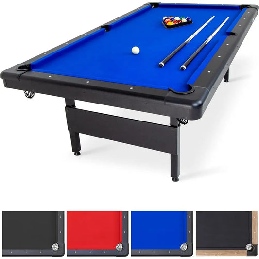 Portable 6-8ft Billiards Table - No Assembly Required, Select Color, Complete Set with Balls, Cues, Chalk, and Brush