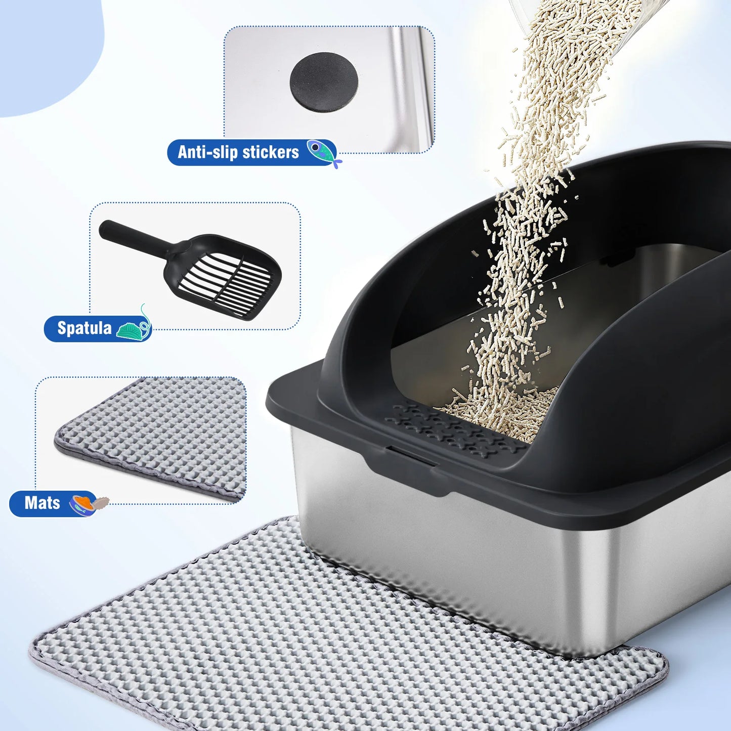 JHK Stainless Steel Cat Litter Box With Lid