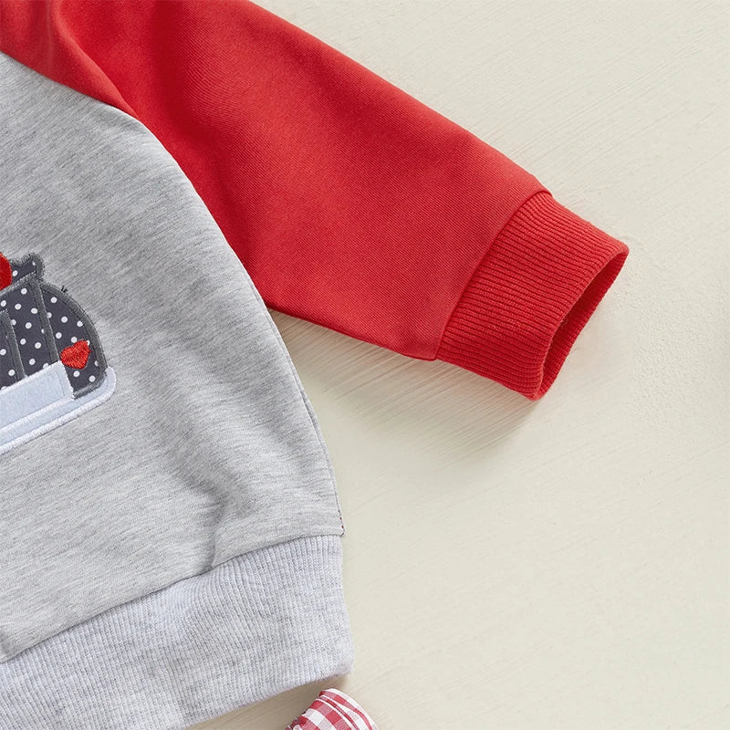 Baby Valentine's Day Toddler Boy Outfit Set With Heart Embroidery