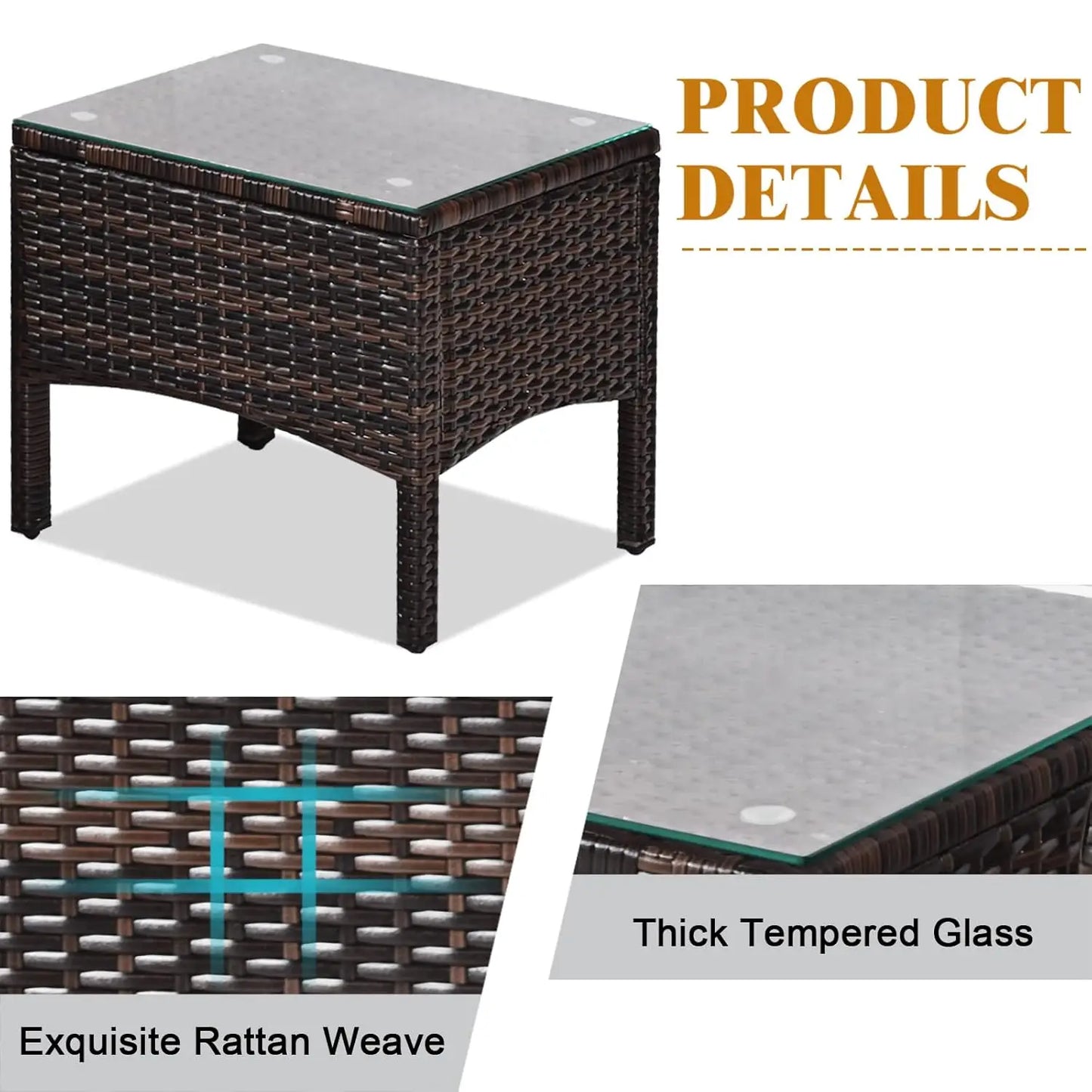 3 Piece Patio Furniture Set, Outdoor Wicker Conversation Bistro Set with 4 Cushions, All Weather PE Rattan, Customized