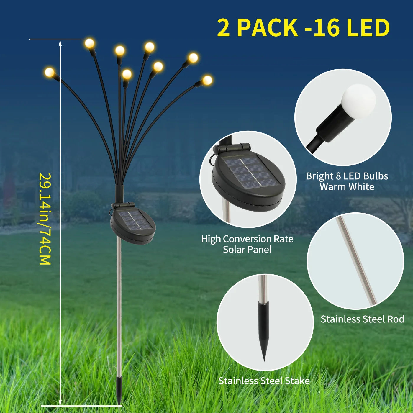 8-Head Solar Firefly Lights LED Outdoor Decorative Garden Pathway Waterproof