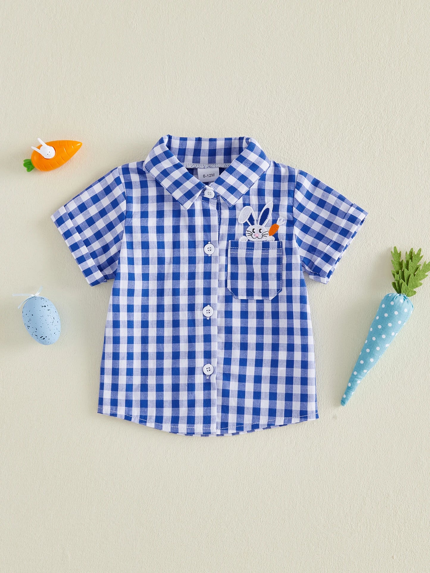 Cute Toddler Boys Easter Outfit Short Sleeve Shirt with Bunny Embroidery and Plaid Shorts Set for Summer Holiday Party Wear